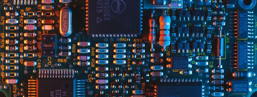 Ariel photo of a blue circuit board