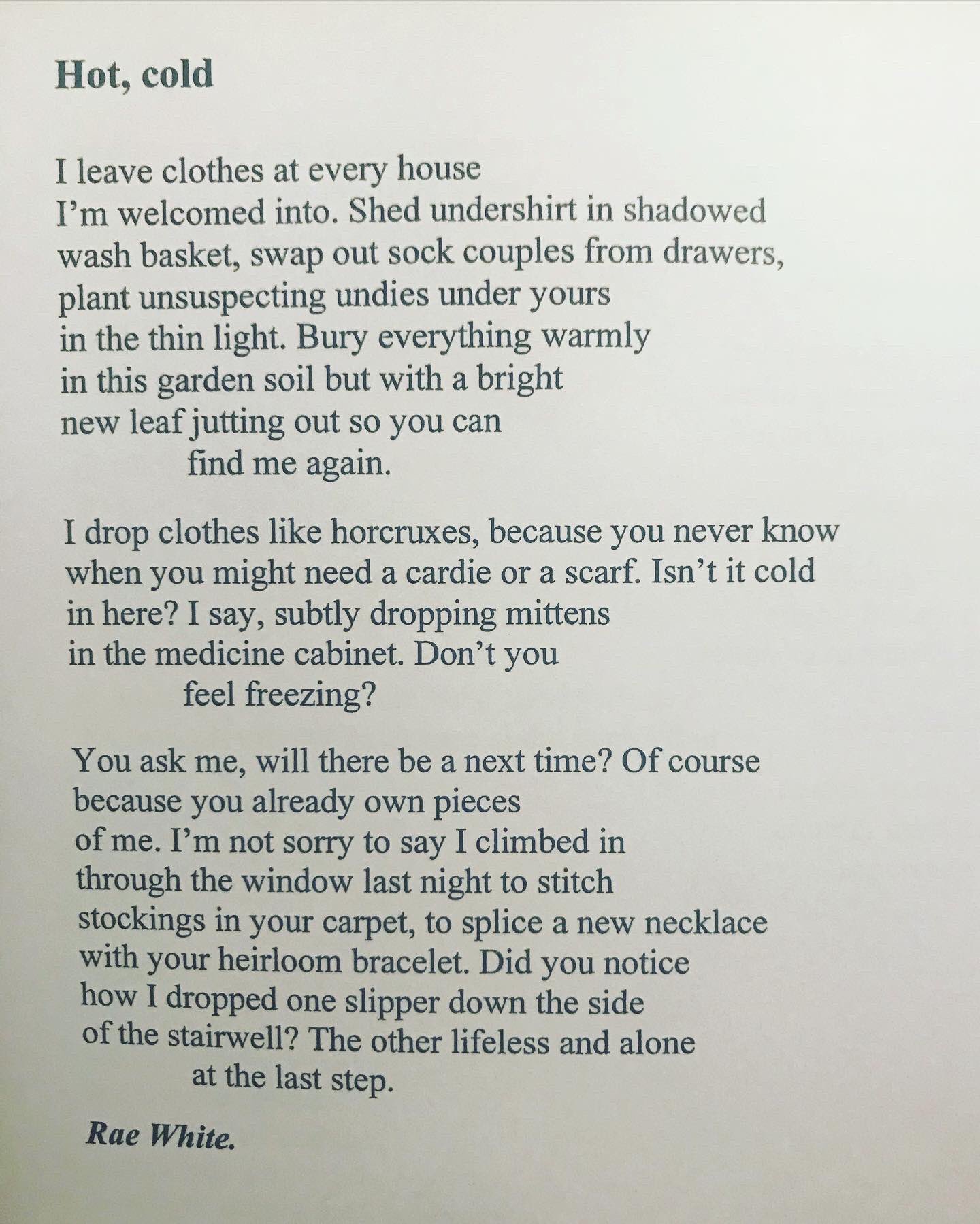 Photo of the text of a poem called 'Hot, cold'