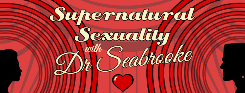 Red image with two silhouettes either side, and beige text reading 'Supernatural Sexuality with Dr Seabrooke'