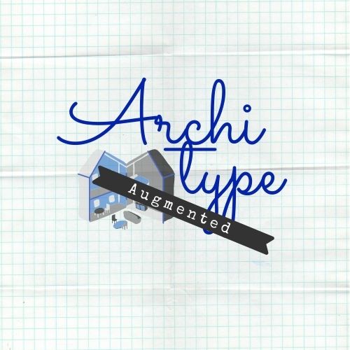 Grid image with the blue and white text Architype Augmented over the top and the small image of a blue and grey house