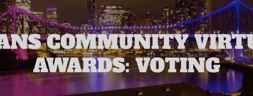 Photo of the Meanjin (Brisbane) city skyline with the text Trans Community Virtual Awards: Voting