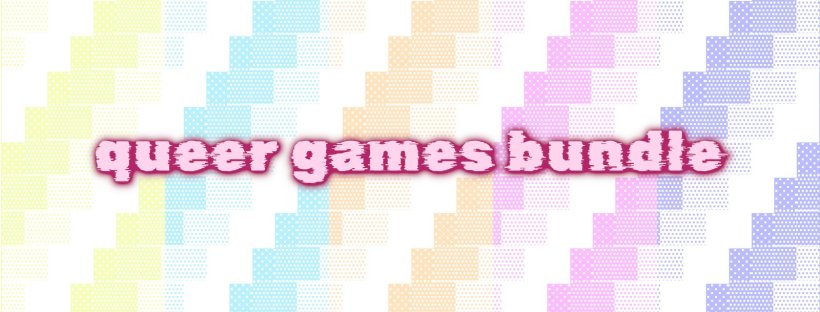 a colorful piece of art shows the words "queer games bundle" in pink text, with a background of unicode block drawing characters of different opacities